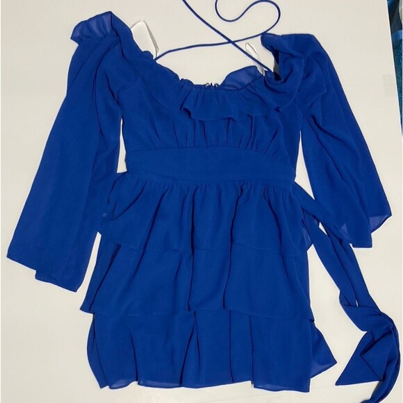 REVOLVE Lovers + Friends Royal Blue Off-Shoulder Vittori Mini Dress Small - Picture 2 of 10